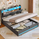 AOGLLATI Polsterbett 140×190 mit Steckdosen und LED-Beleuchtung Doppelbett mit Stauraum Kopfteil Bett  mit Hydraulische Stauraum