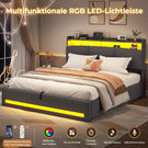AOGLLATI Polsterbett 140×190 mit Steckdosen und LED-Beleuchtung Doppelbett mit Stauraum Kopfteil Bett  mit Hydraulische Stauraum