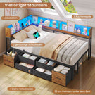AOGLLATI Bett 90x190 mit Stauraum Schlafsofa mit Integriertem Bücherregal & 6 Schubladen Jugendbett mit LED-Beleuchtung & Ladestation