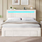 AOGLLATI Polsterbett 140x190 mit Stauraum Jugendbett mit Steckdosen und LED-Beleuchtung Höhenverstellbares Kopfteil
