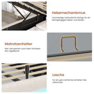 AOGLLATI Bett 160x200 mit Hydraulischem Stauraum Polsterbett mit LED-Kopfteil & Ladestation Jugendbett mit Lattenrost für 160x200 Matratze