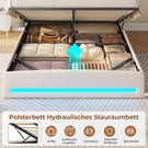 AOGLLATI Polsterbett 140×190 mit Steckdosen und LED-Beleuchtung Doppelbett mit Stauraum Kopfteil Bett  mit Hydraulische Stauraum