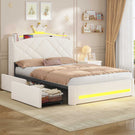 AOGLLATI Polsterbett 140x200 mit Krone-Design Ladestation & LED-Beleuchtung Doppelbett mit Gepolstertes Kopfteil 2 Schubladen