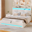 AOGLLATI Polsterbett 140×190 mit Steckdosen und LED-Beleuchtung Bett 140×190 mit Stauraum Kopfteil Hydraulische Stauraum