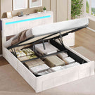 AOGLLATI Polsterbett 140x190 mit Stauraum Jugendbett mit Steckdosen und LED-Beleuchtung Höhenverstellbares Kopfteil