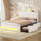 AOGLLATI Polsterbett 140x200 mit Krone-Design Ladestation & LED-Beleuchtung Doppelbett mit Gepolstertes Kopfteil 2 Schubladen