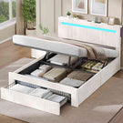 AOGLLATI Polsterbett 140x190 mit Stauraum Jugendbett mit Steckdosen und LED-Beleuchtung Höhenverstellbares Kopfteil