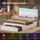 AOGLLATI Polsterbett 140x190 mit Stauraum Jugendbett mit Steckdosen und LED-Beleuchtung Höhenverstellbares Kopfteil