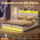 AOGLLATI Polsterbett 140×190 mit Steckdosen und LED-Beleuchtung Doppelbett mit Stauraum Kopfteil Bett  mit Hydraulische Stauraum