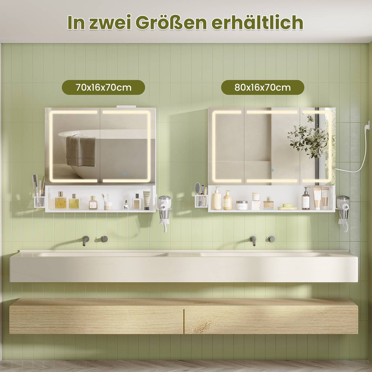 AOGLLATI Spiegelschrank Bad mit LED-Beleuchtung & Steckdose Badezimmerschrank mit 3 Türen Verstellbarem Regal 3 Farbtemperatur dimmbare