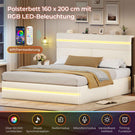 AOGLLATI Bett 160x200 mit Hydraulischem Stauraum Polsterbett mit LED-Kopfteil & Ladestation Jugendbett mit Lattenrost für 160x200 Matratze