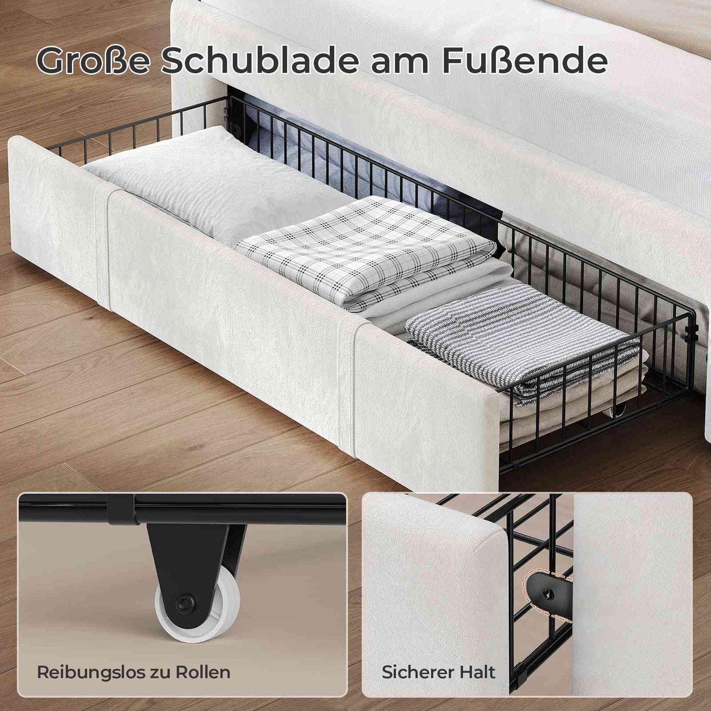 AOGLLATI Polsterbett 140x190 mit Stauraum Jugendbett mit Steckdosen und LED-Beleuchtung Höhenverstellbares Kopfteil