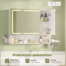 AOGLLATI Spiegelschrank Bad mit LED-Beleuchtung & Steckdose Badezimmerschrank mit 3 Türen Verstellbarem Regal 3 Farbtemperatur dimmbare
