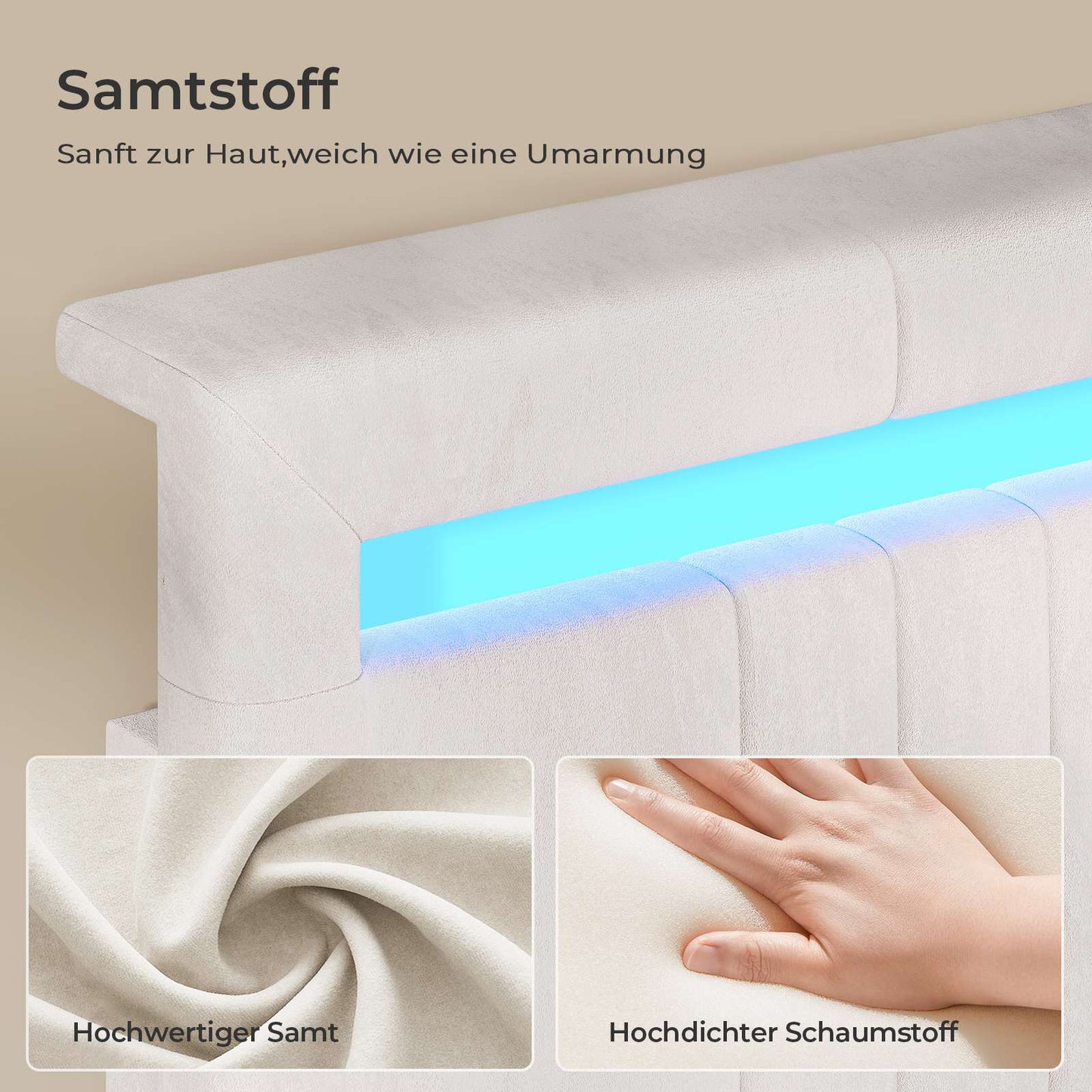 AOGLLATI Polsterbett 140x190 mit Stauraum Jugendbett mit Steckdosen und LED-Beleuchtung Höhenverstellbares Kopfteil