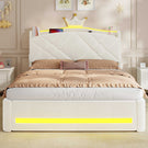 AOGLLATI Polsterbett 140x200 mit Krone-Design Ladestation & LED-Beleuchtung Doppelbett mit Gepolstertes Kopfteil 2 Schubladen