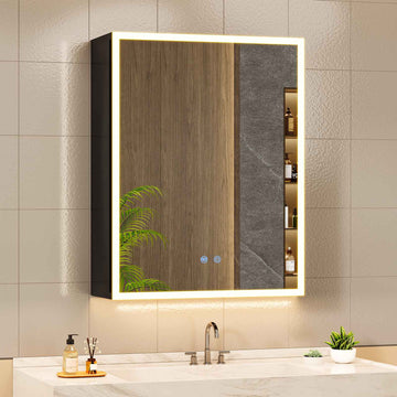 AOGLLATI Spiegelschrank Bad breit mit LED-Beleuchtung & Steckdose Badezimmerschrank mit HD Spiegel & Verstellbarem