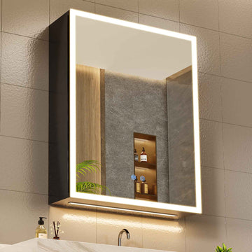 AOGLLATI Spiegelschrank Bad breit mit LED-Beleuchtung & Steckdose Badezimmerschrank mit HD Spiegel & Verstellbarem