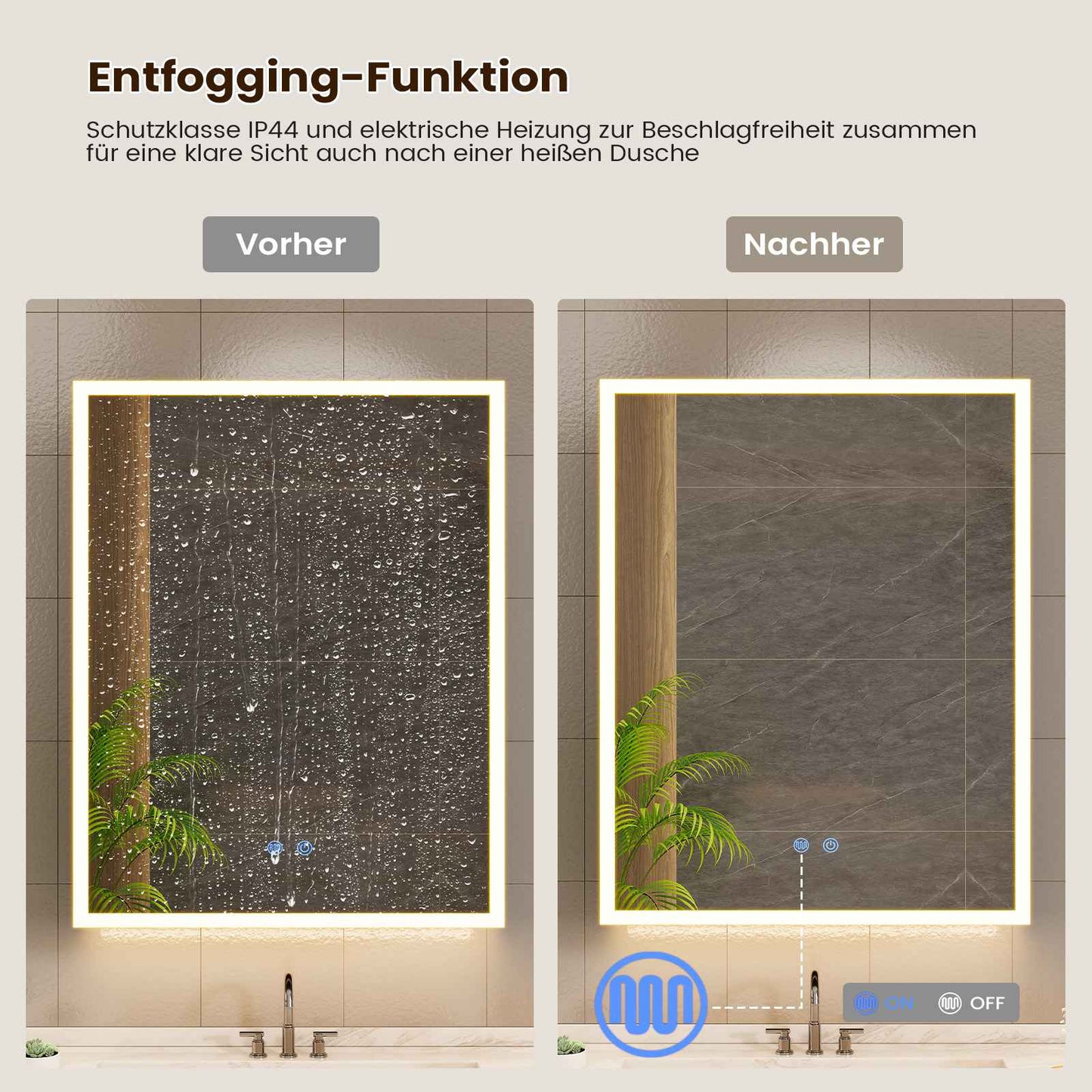 AOGLLATI Spiegelschrank Bad breit mit LED-Beleuchtung & Steckdose Badezimmerschrank mit HD Spiegel & Verstellbarem