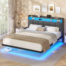 AOGLLATI Polsterbett 160x200 cm Doppelbettgestell Bettrahmen mit LED-Beleuchtung und Ladestation Bettgestell mit Kopfteil Bett Schwebebettrahmen