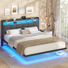 AOGLLATI Polsterbett 160x200 cm Doppelbettgestell Bettrahmen mit LED-Beleuchtung und Ladestation Bettgestell mit Kopfteil Bett Schwebebettrahmen