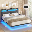 AOGLLATI Polsterbett 160x200 cm Doppelbettgestell Bettrahmen mit LED-Beleuchtung und Ladestation Bettgestell mit Kopfteil Bett Schwebebettrahmen