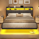 AOGLLATI Polsterbett 160x200 cm Doppelbettgestell Bettrahmen mit LED-Beleuchtung und Ladestation Bettgestell mit Kopfteil Bett Schwebebettrahmen