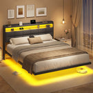 AOGLLATI Polsterbett 160x200 cm Doppelbettgestell Bettrahmen mit LED-Beleuchtung und Ladestation Bettgestell mit Kopfteil Bett Schwebebettrahmen