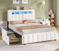 AOGLLATI Polsterbett 140x190 mit Stauraum - 4 Schubladen Jugendbett mit LED-Beleuchtung & Ladestation Doppelbett mit Kopfteil aus Samt