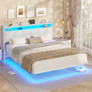 AOGLLATI Polsterbett 160x200 cm Doppelbettgestell Bettrahmen mit LED-Beleuchtung und Ladestation Bettgestell mit Kopfteil Bett Schwebebettrahmen