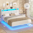 AOGLLATI Polsterbett 160x200 cm Doppelbettgestell Bettrahmen mit LED-Beleuchtung und Ladestation Bettgestell mit Kopfteil Bett Schwebebettrahmen