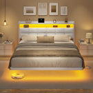 AOGLLATI Polsterbett 160x200 cm Doppelbettgestell Bettrahmen mit LED-Beleuchtung und Ladestation Bettgestell mit Kopfteil Bett Schwebebettrahmen