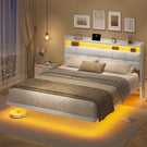 AOGLLATI Polsterbett 160x200 cm Doppelbettgestell Bettrahmen mit LED-Beleuchtung und Ladestation Bettgestell mit Kopfteil Bett Schwebebettrahmen