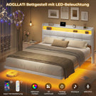 AOGLLATI Polsterbett 160x200 cm Doppelbettgestell Bettrahmen mit LED-Beleuchtung und Ladestation Bettgestell mit Kopfteil Bett Schwebebettrahmen