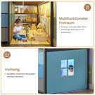 AOGLLATI Hochbett 90x200 mit LED 9 Schubladen Treppe als Ablagen nutzbar Kinderbett mit Rausfallschutz 32 cm Spielvorhang