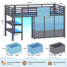 AOGLLATI Hochbett 90x200 mit LED 9 Schubladen Treppe als Ablagen nutzbar Kinderbett mit Rausfallschutz 32 cm Spielvorhang