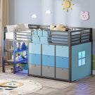 AOGLLATI Hochbett 90x200 mit LED 9 Schubladen Treppe als Ablagen nutzbar Kinderbett mit Rausfallschutz 32 cm Spielvorhang