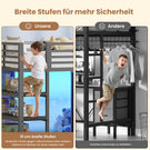 AOGLLATI Hochbett 90x200 mit LED 9 Schubladen Treppe als Ablagen nutzbar Kinderbett mit Rausfallschutz 32 cm Spielvorhang