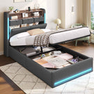 AOGLLATI Polsterbett 90x200 mit Hydraulisch Stauraum 3 schubladen und LED Jugendbett 90x200 mit Ladestation Stauraum Kopfteil