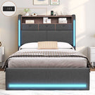 AOGLLATI Polsterbett 90x200 mit Hydraulisch Stauraum 3 schubladen und LED Jugendbett 90x200 mit Ladestation Stauraum Kopfteil
