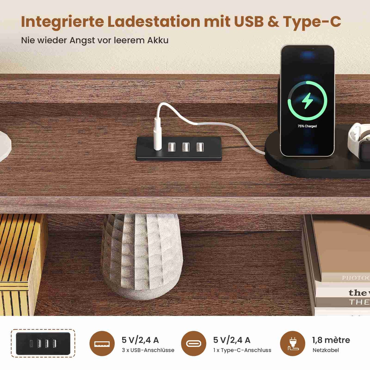 AOGLLATI Polsterbett 90x200 mit Hydraulisch Stauraum 3 schubladen und LED Jugendbett 90x200 mit Ladestation Stauraum Kopfteil