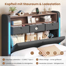 AOGLLATI Polsterbett 90x190 mit Hydraulisch Stauraum 3 schubladen und LED Jugendbett 90x190 mit Ladestation Stauraum Kopfteil