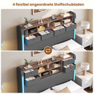 AOGLLATI Bett 140x190 mit LED-Beleuchtung 4 Stoffschubladen & Hydraulik Polsterbett mit Ladestation Stauraum Kopfteil Lattenrost