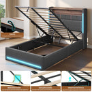AOGLLATI Polsterbett 90x200 mit Hydraulisch Stauraum 3 schubladen und LED Jugendbett 90x200 mit Ladestation Stauraum Kopfteil