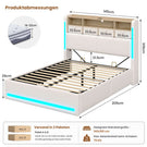 AOGLLATI Bett 140x190 mit LED-Beleuchtung 4 Stoffschubladen & Hydraulik Polsterbett mit Ladestation Stauraum Kopfteil Lattenrost