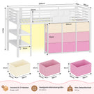 AOGLLATI Hochbett 90x200 mit LED 9 Schubladen Treppe als Ablagen nutzbar Kinderbett mit Rausfallschutz 32 cm Spielvorhang