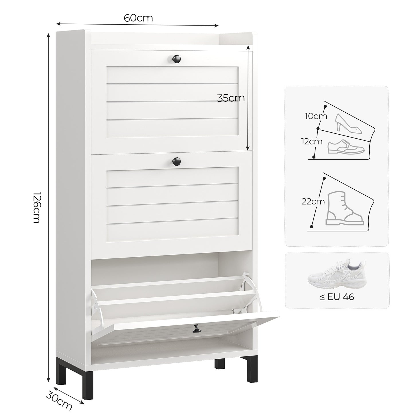 AOGLLATI Schuhschrank Schmal Schuhkipper mit 3 Klappen Schuhschrank Schmal mit Verstellbare Böden Platzsparender