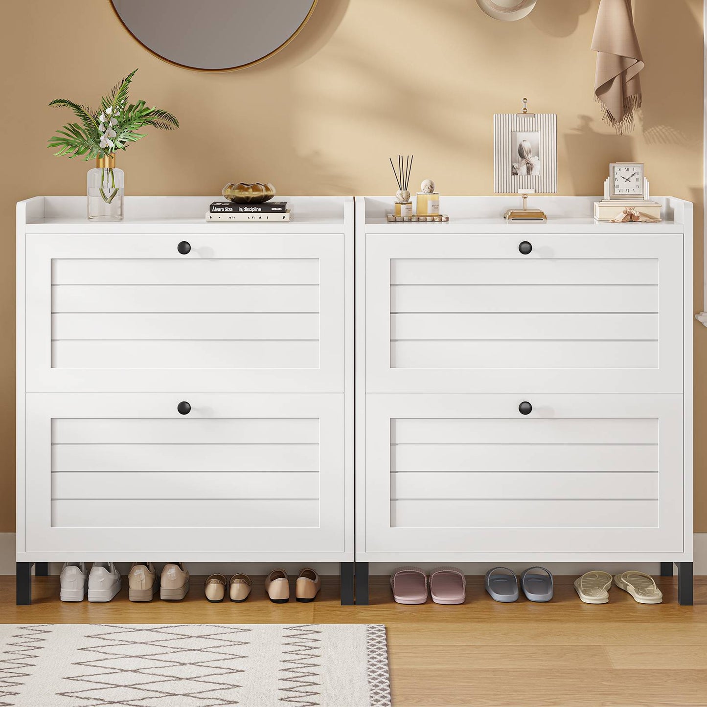 AOGLLATI Schuhschrank Schmal Schuhkipper mit 2 Klappen Schuhschrank Schmal mit Verstellbare Böden Platzsparender Schuhkipper