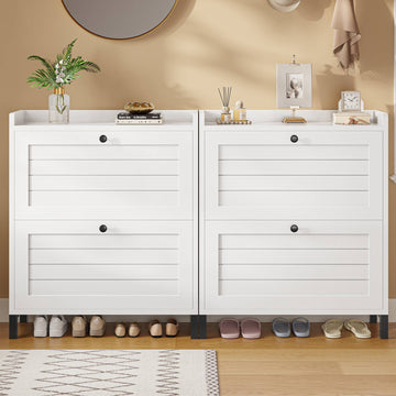 AOGLLATI Schuhschrank Schmal Schuhkipper mit 2 Klappen Schuhschrank Schmal mit Verstellbare Böden Platzsparender Schuhkipper