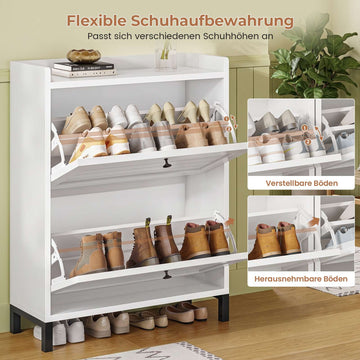 AOGLLATI Schuhschrank mit Sitzbank Schuhkipper mit 3 Klappen Holz Weiß Schuhschrank Schmal mit Verstellbare Böden Platzsparender Schuhkipper