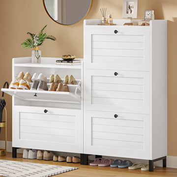 AOGLLATI Schuhschrank Schmal Schuhkipper mit 3 Klappen Schuhschrank Schmal mit Verstellbare Böden Platzsparender